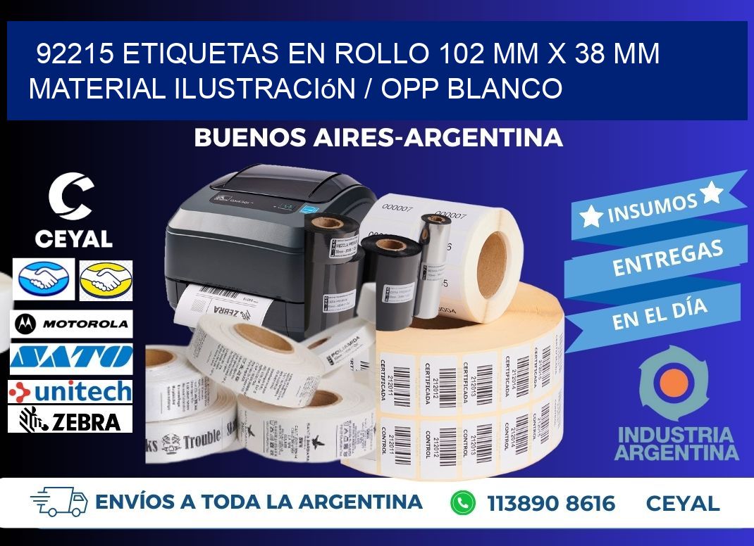 92215 Etiquetas en rollo 102 mm x 38 mm material Ilustración / OPP Blanco