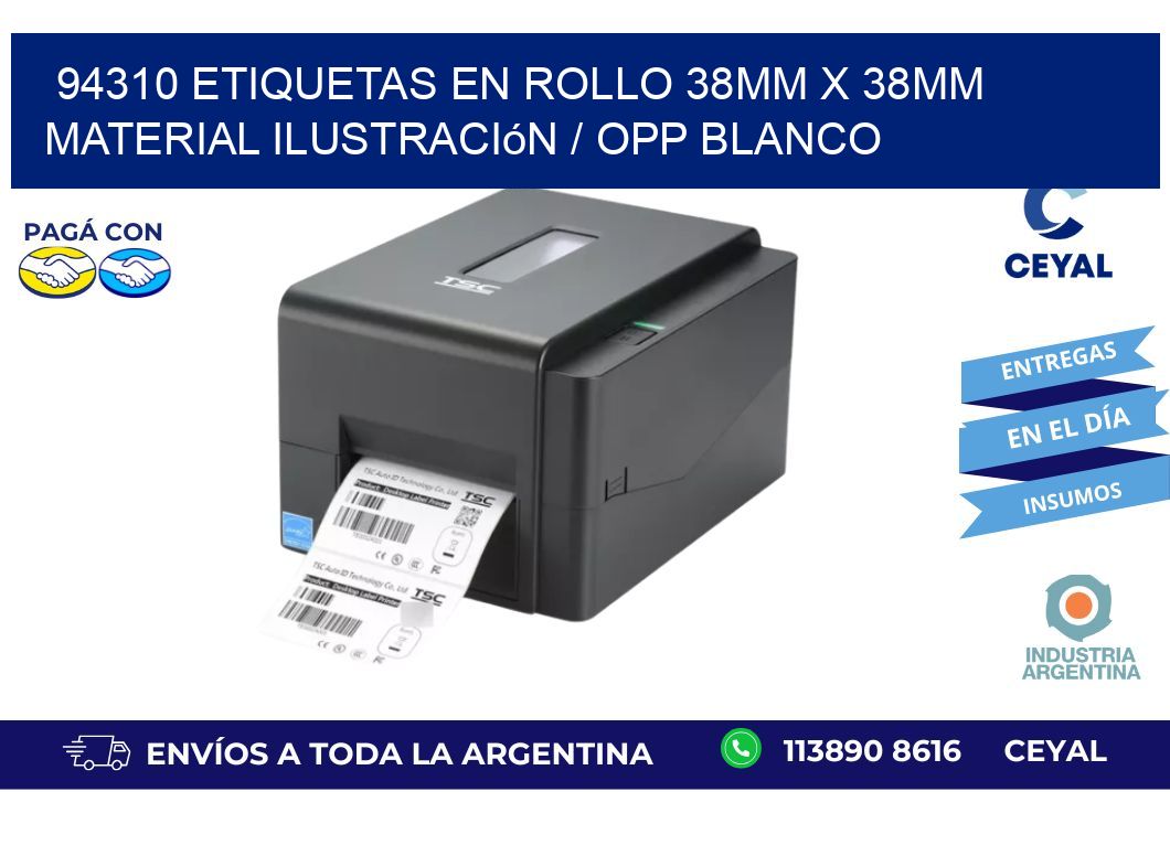 94310 Etiquetas en rollo 38mm x 38mm material Ilustración / OPP Blanco