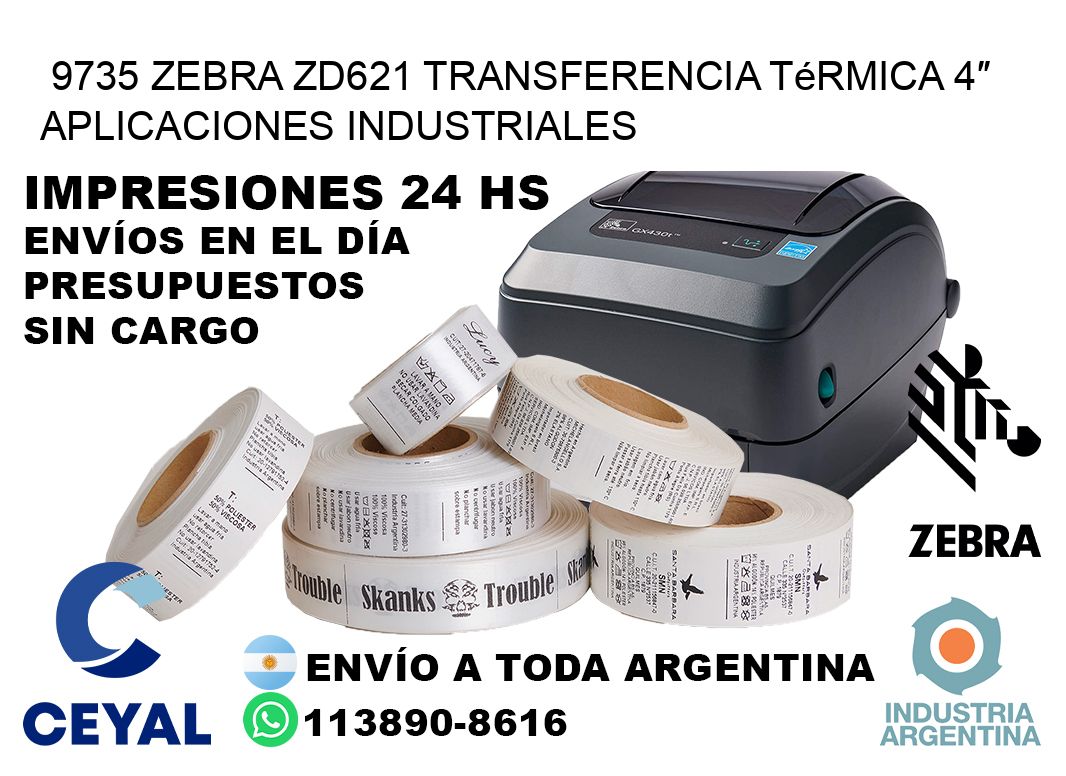9735 Zebra ZD621 transferencia térmica 4″ aplicaciones industriales