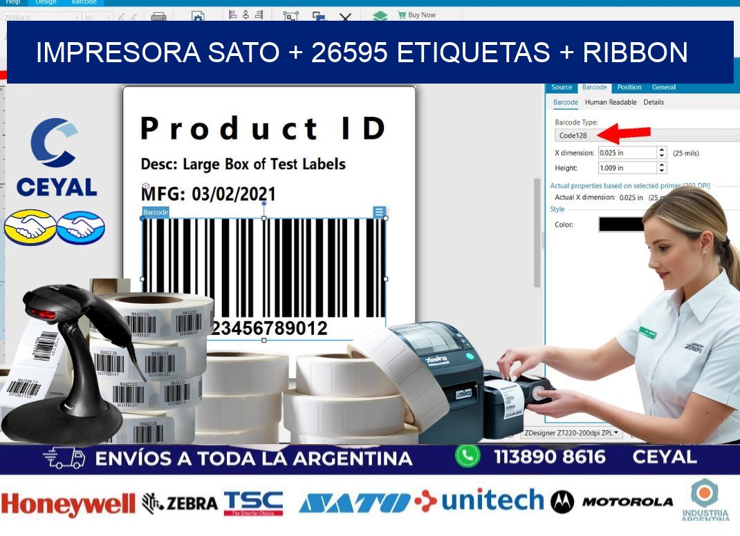 impresora SATO + 26595 etiquetas + ribbon