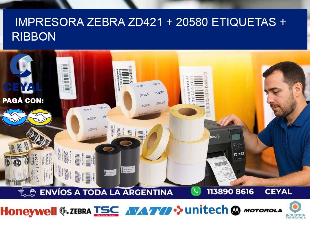 impresora zebra zd421 + 20580 etiquetas + ribbon