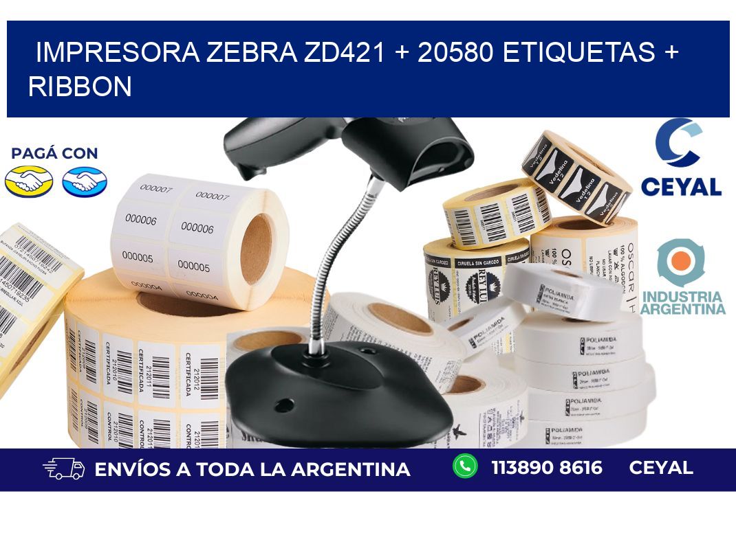 impresora zebra zd421 + 20580 etiquetas + ribbon