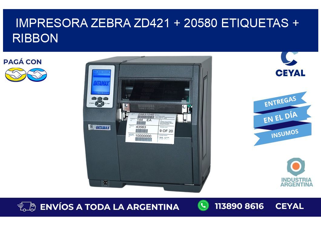 impresora zebra zd421 + 20580 etiquetas + ribbon