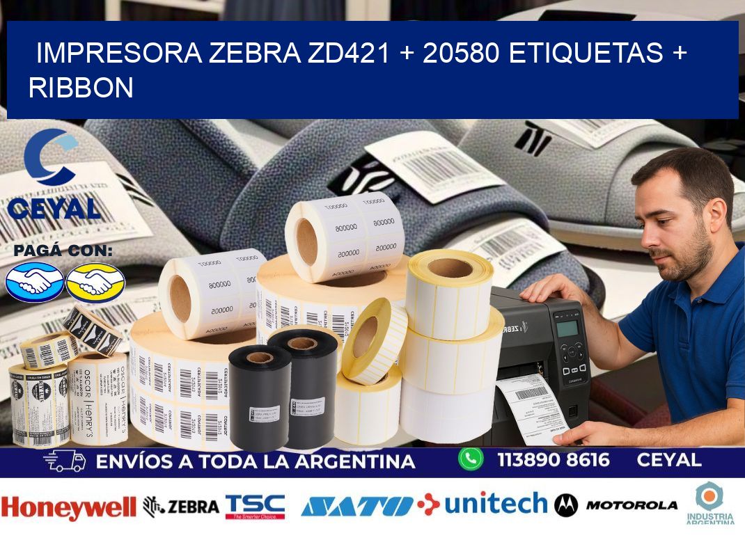 impresora zebra zd421 + 20580 etiquetas + ribbon