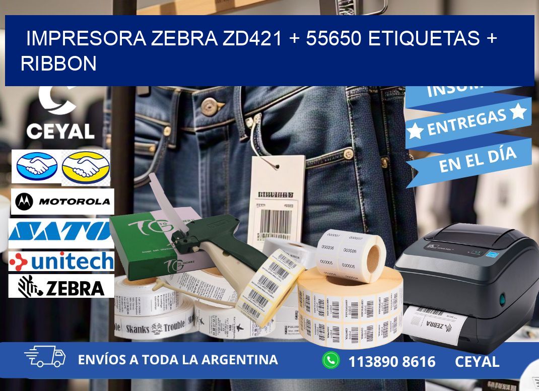 impresora zebra zd421 + 55650 etiquetas + ribbon