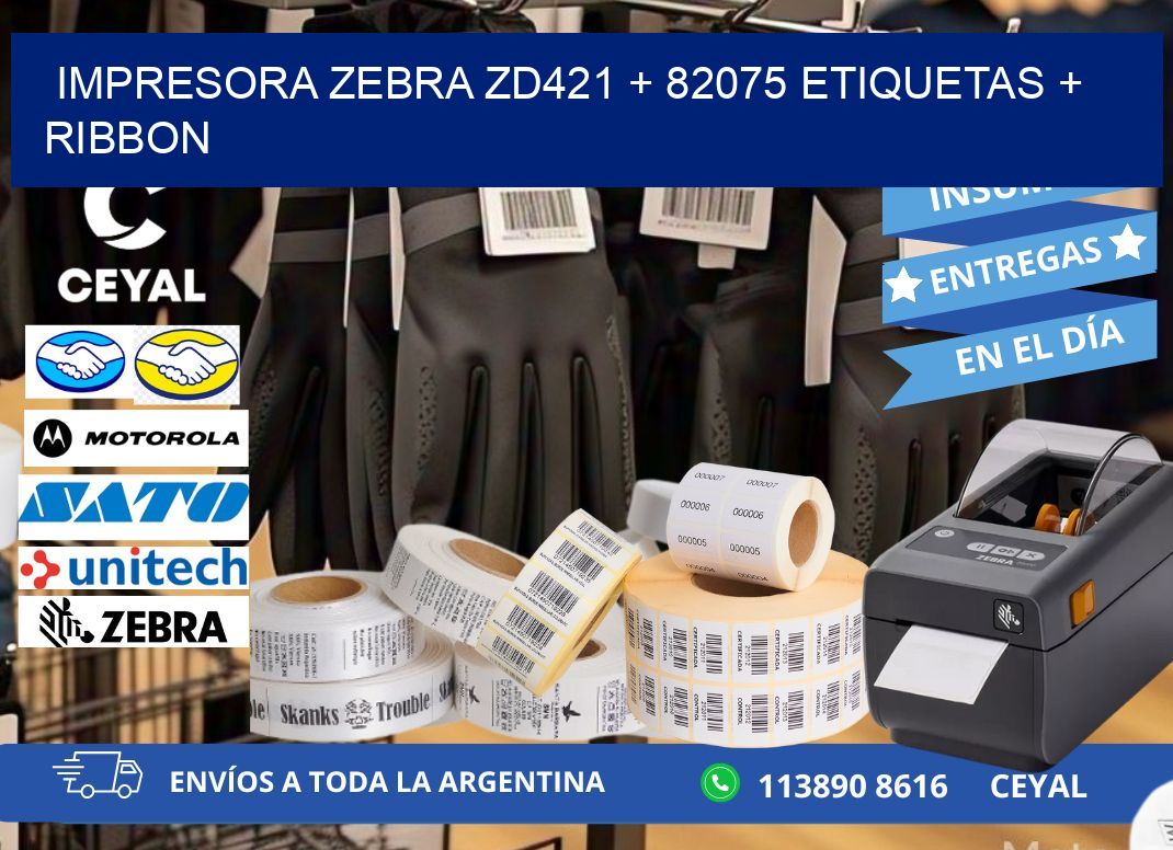 impresora zebra zd421 + 82075 etiquetas + ribbon