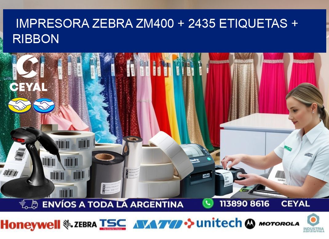 impresora zebra zm400 + 2435 etiquetas + ribbon