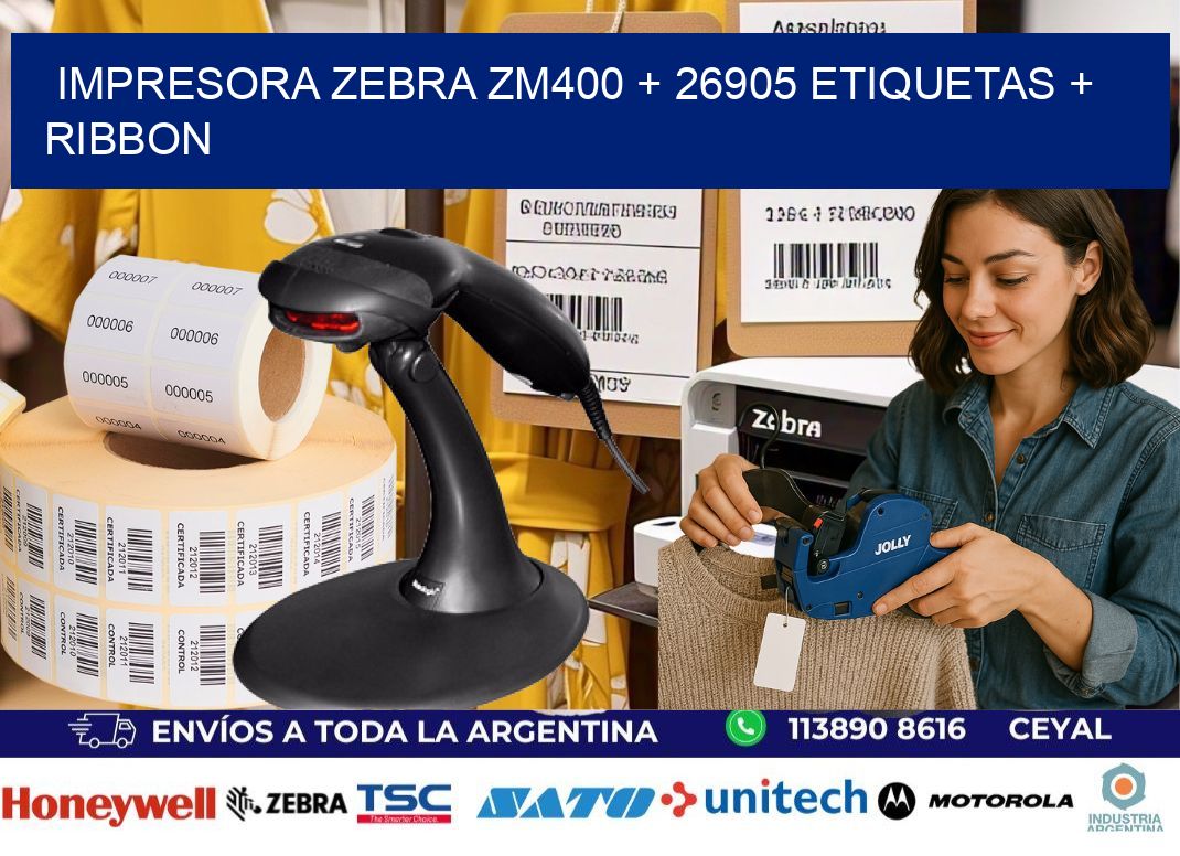 impresora zebra zm400 + 26905 etiquetas + ribbon