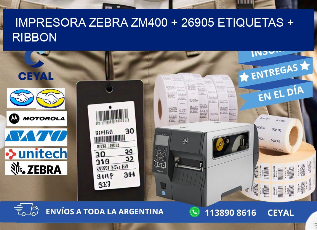 impresora zebra zm400 + 26905 etiquetas + ribbon
