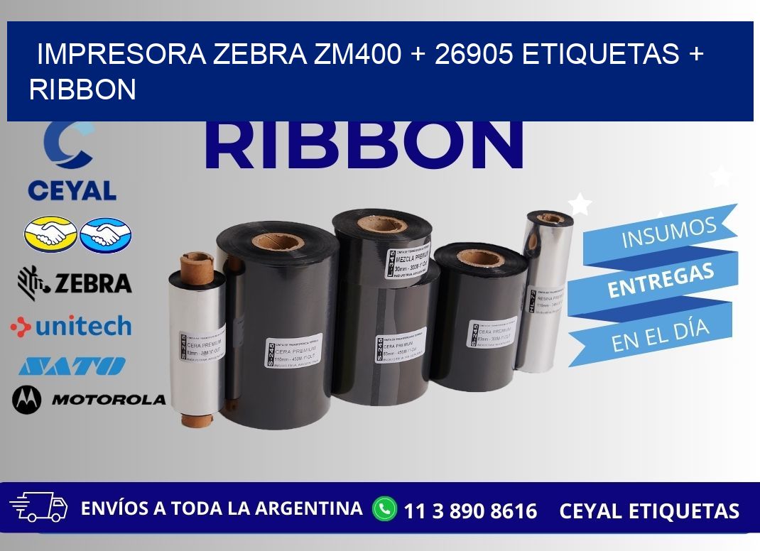 impresora zebra zm400 + 26905 etiquetas + ribbon