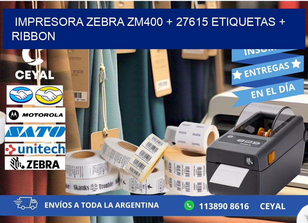 impresora zebra zm400 + 27615 etiquetas + ribbon