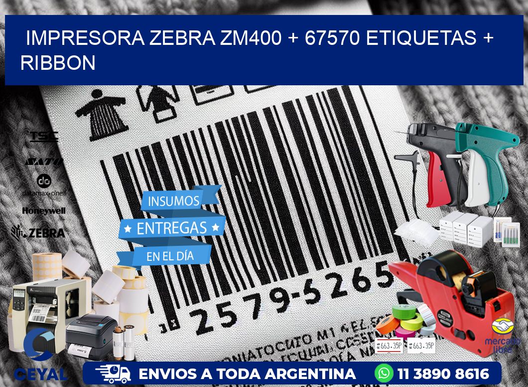 impresora zebra zm400 + 67570 etiquetas + ribbon