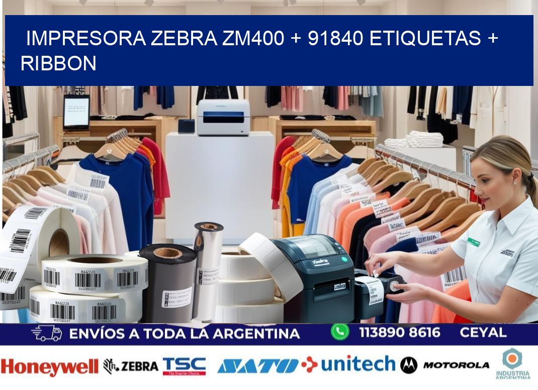 impresora zebra zm400 + 91840 etiquetas + ribbon