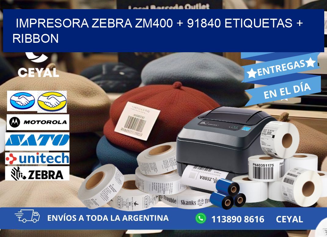 impresora zebra zm400 + 91840 etiquetas + ribbon