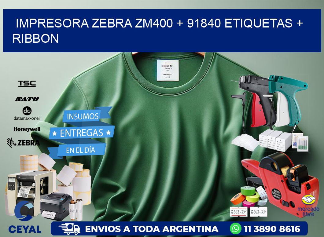 impresora zebra zm400 + 91840 etiquetas + ribbon