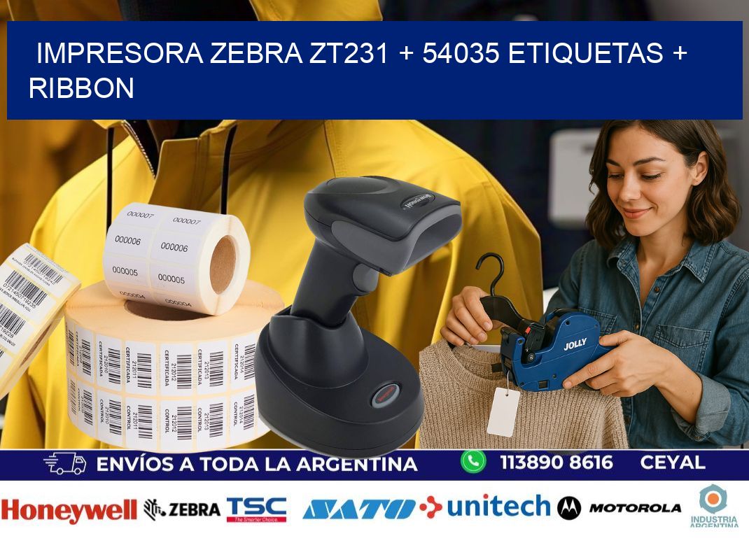 impresora zebra zt231 + 54035 etiquetas + ribbon
