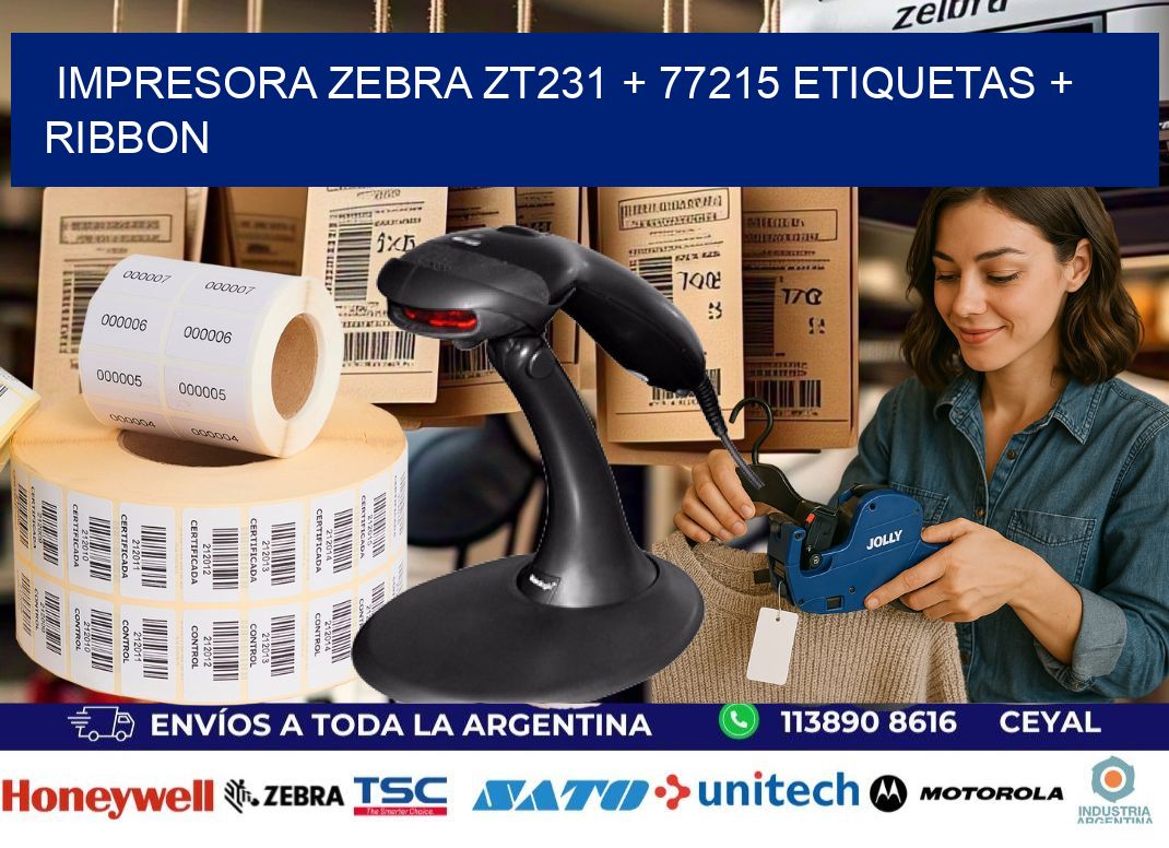 impresora zebra zt231 + 77215 etiquetas + ribbon