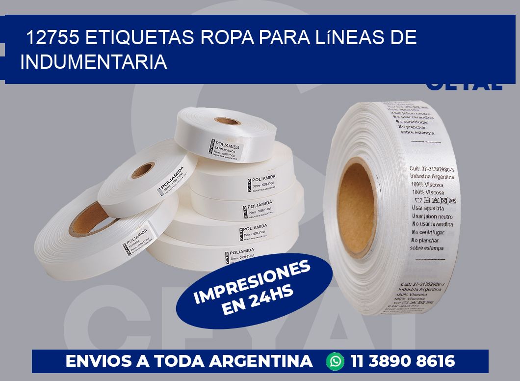 12755 Etiquetas ropa para líneas de indumentaria