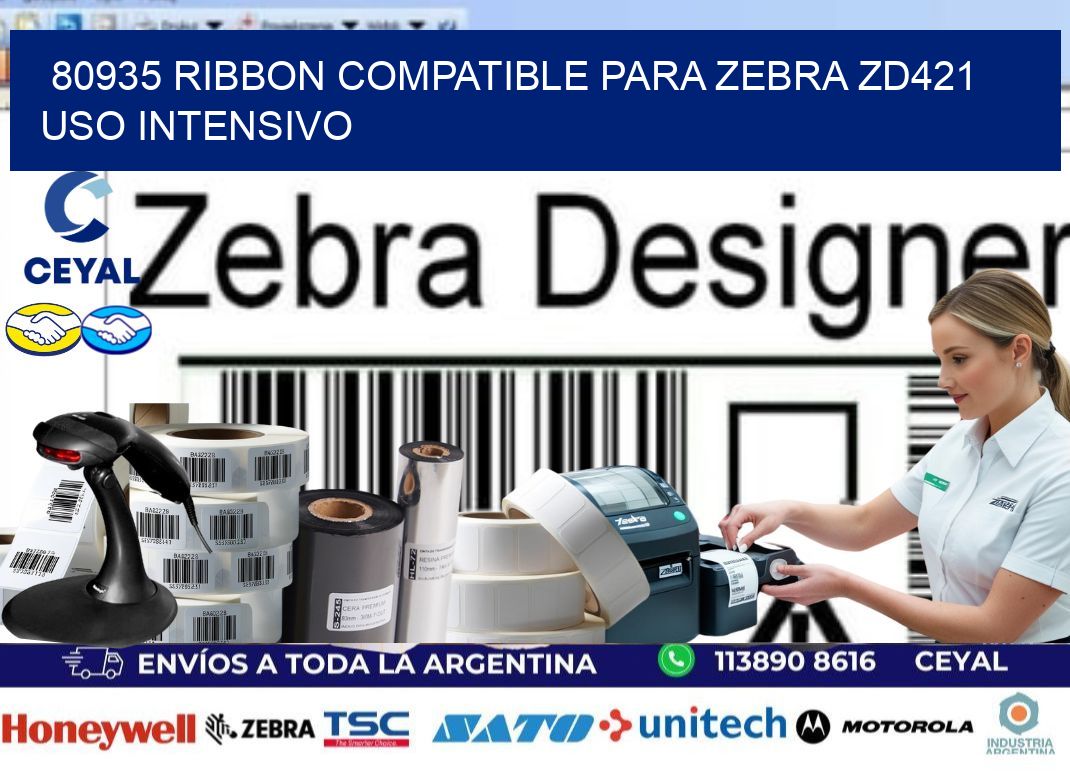 80935 ribbon compatible para zebra zd421 uso intensivo