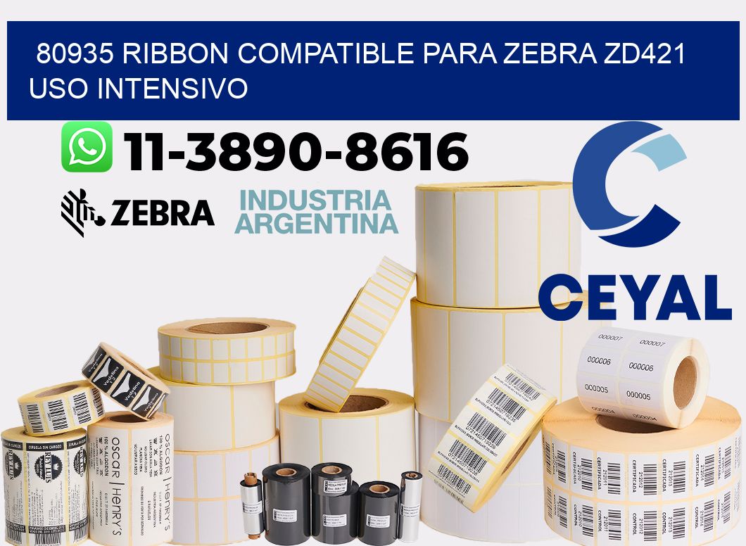 80935 ribbon compatible para zebra zd421 uso intensivo