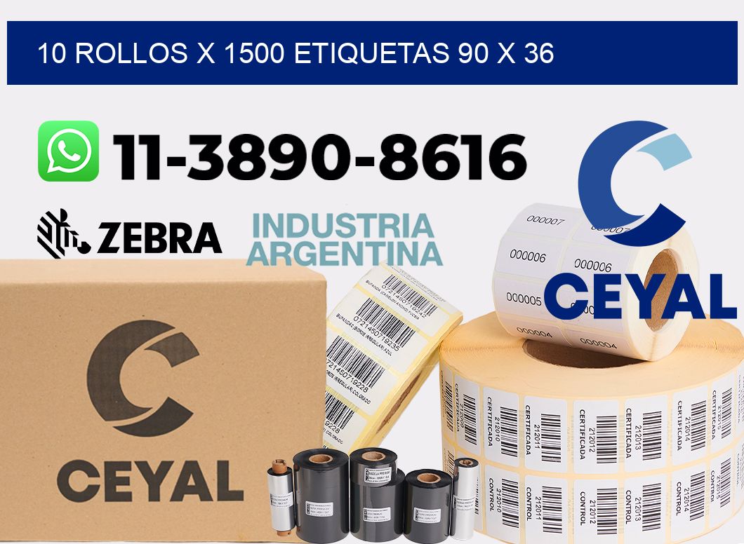 10 rollos x 1500 etiquetas 90 x 36