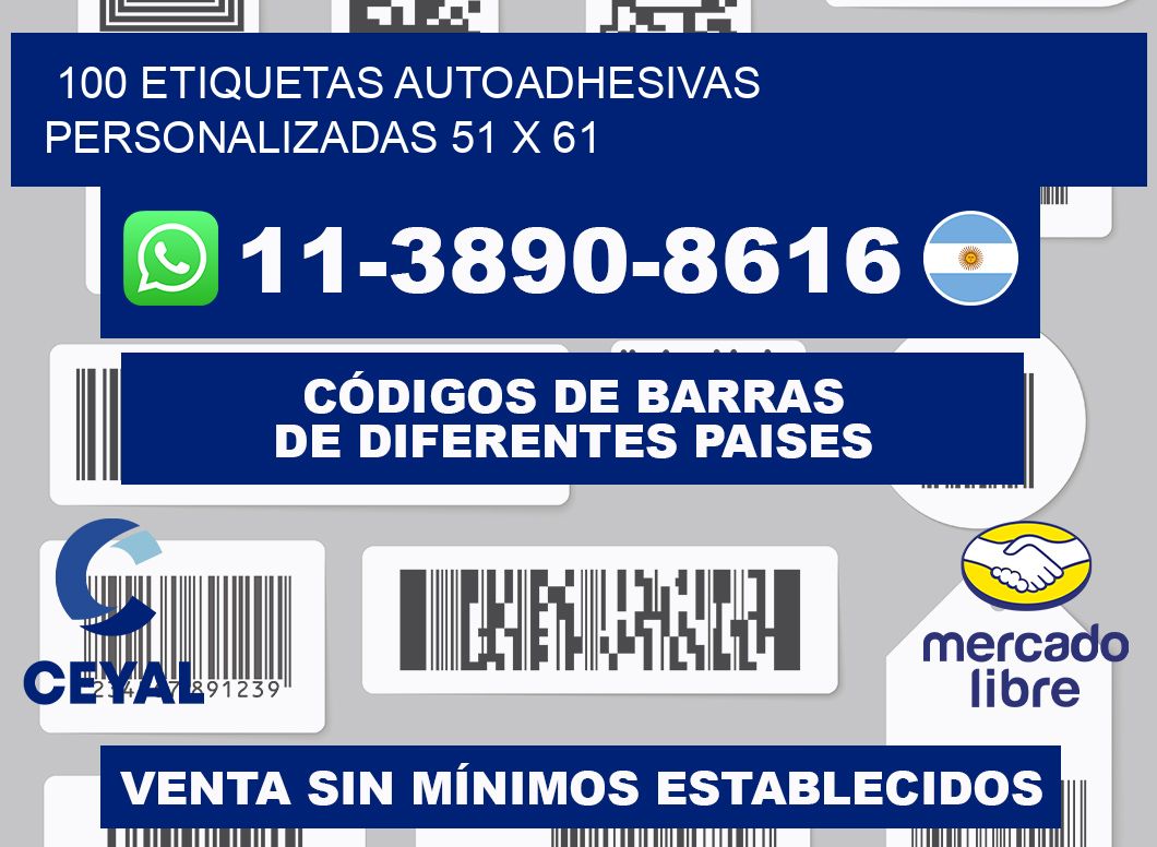 100 Etiquetas autoadhesivas personalizadas 51 x 61