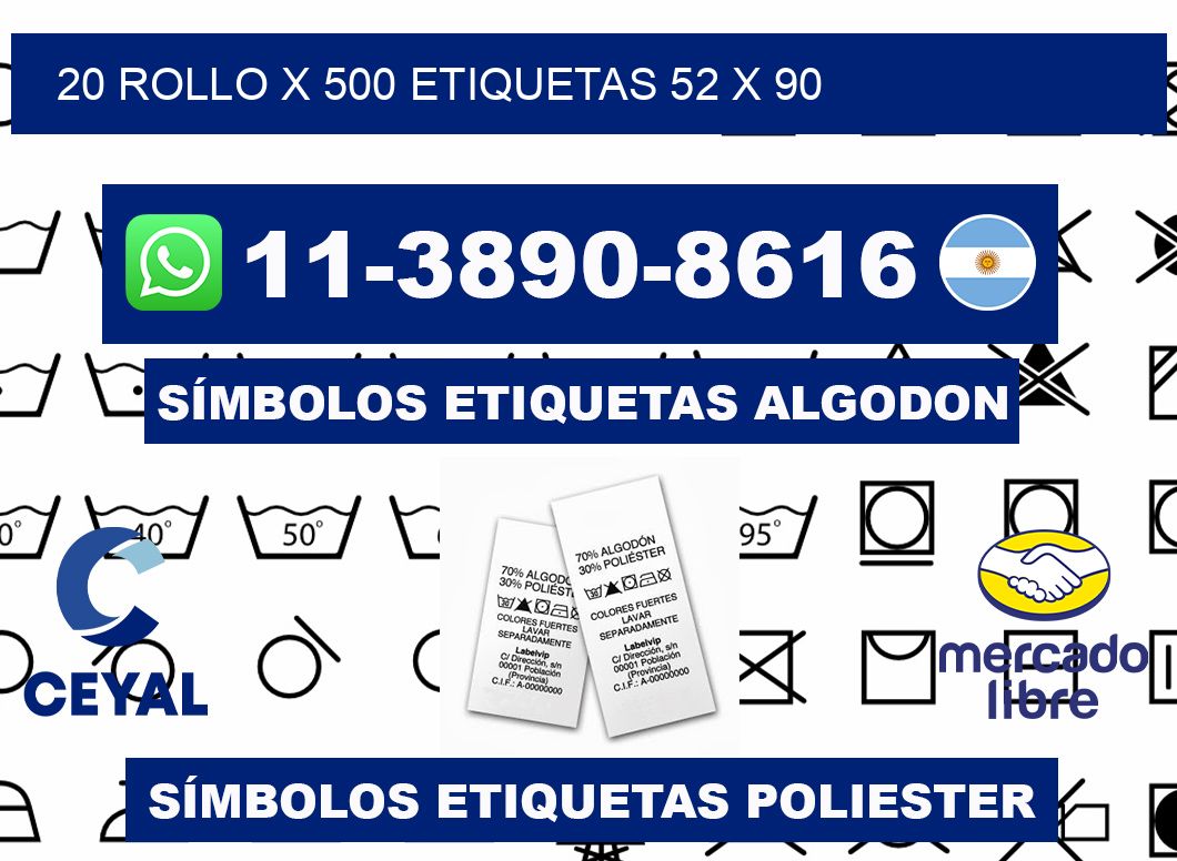 20 rollo x 500 etiquetas 52 x 90