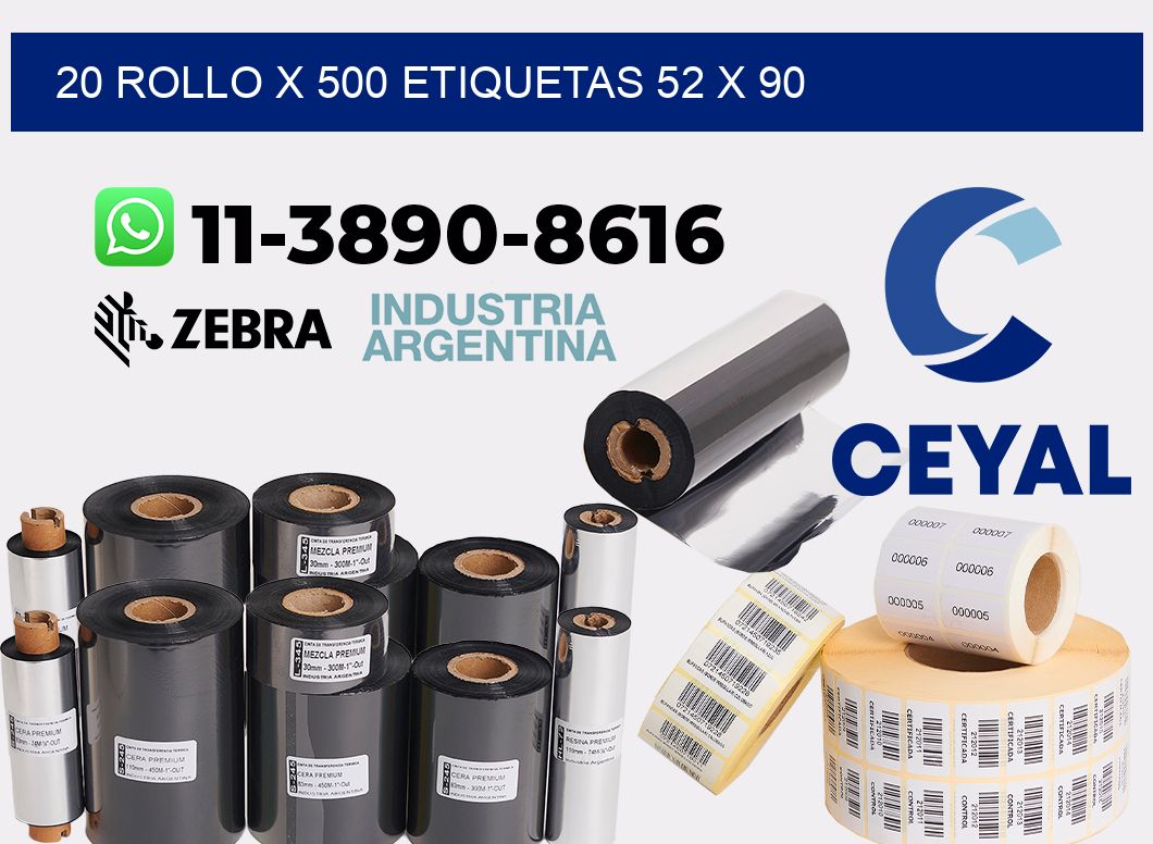 20 rollo x 500 etiquetas 52 x 90
