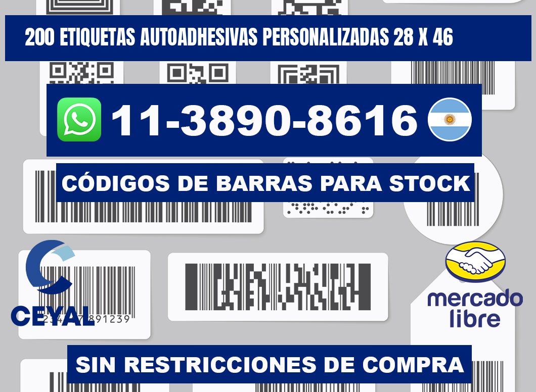 200 Etiquetas autoadhesivas personalizadas 28 x 46