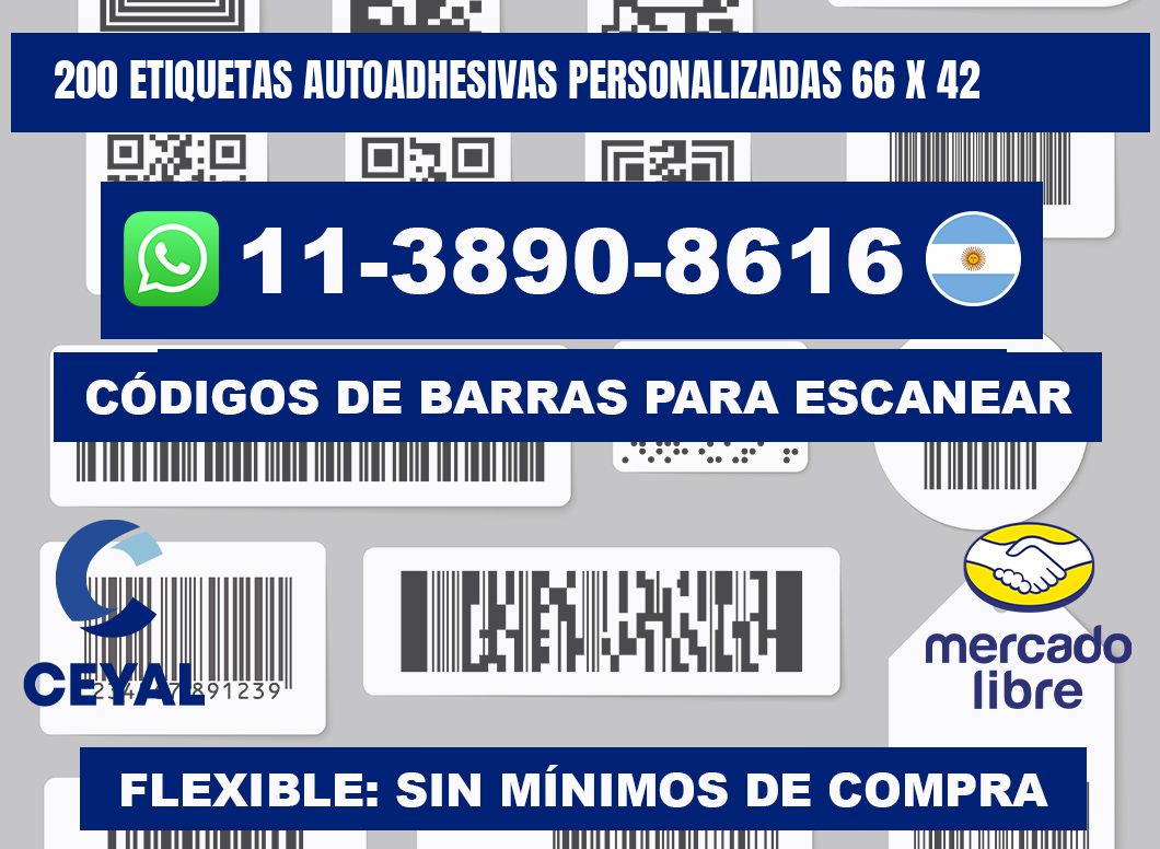 200 Etiquetas autoadhesivas personalizadas 66 x 42