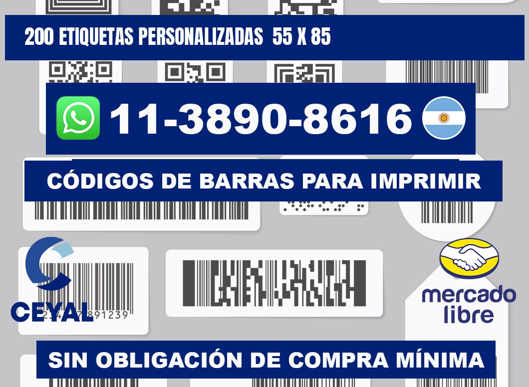 200 etiquetas personalizadas  55 x 85