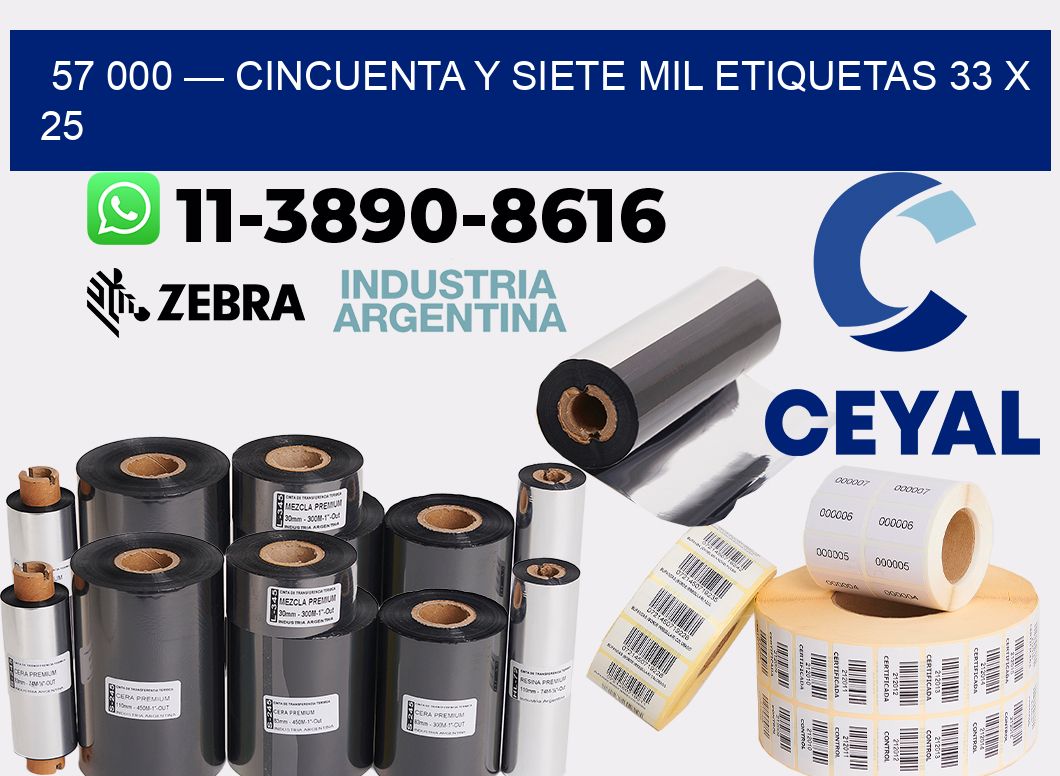 57 000 — cincuenta y siete mil etiquetas 33 x 25