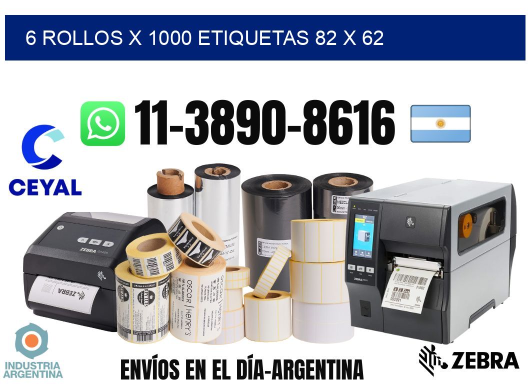 6 rollos x 1000 etiquetas 82 x 62