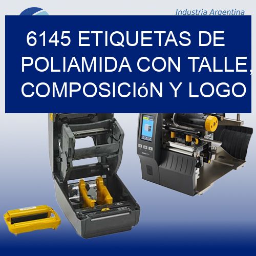 6145 Etiquetas de poliamida con talle, composición y logo