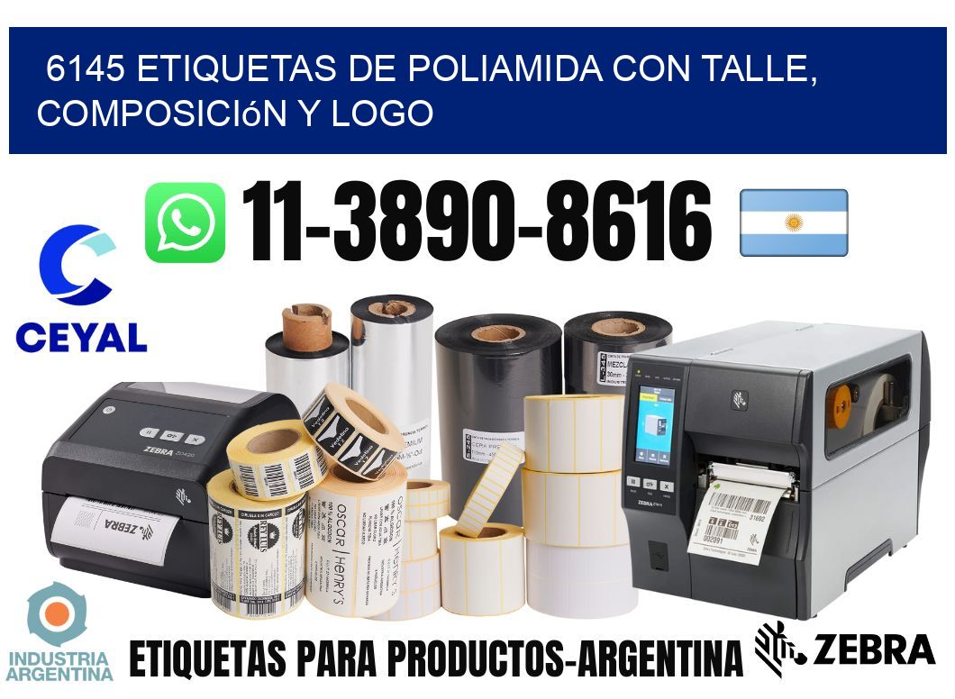 6145 Etiquetas de poliamida con talle, composición y logo