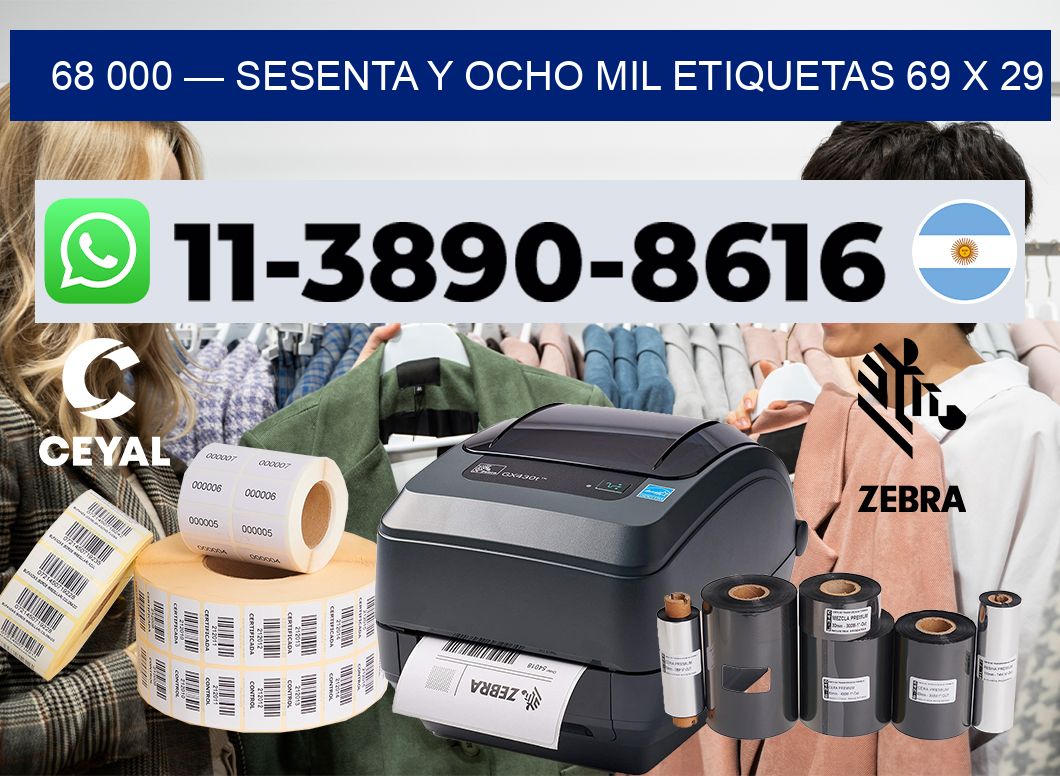 68 000 — sesenta y ocho mil etiquetas 69 x 29