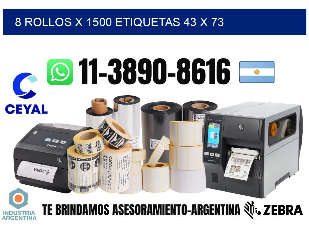 8 rollos x 1500 etiquetas 43 x 73