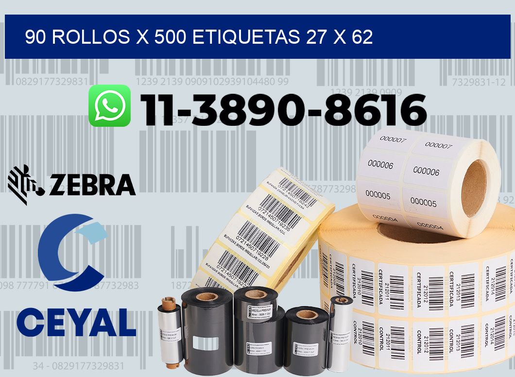 90 rollos x 500 etiquetas 27 x 62