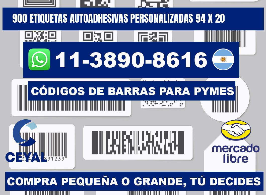 900 Etiquetas autoadhesivas personalizadas 94 x 20