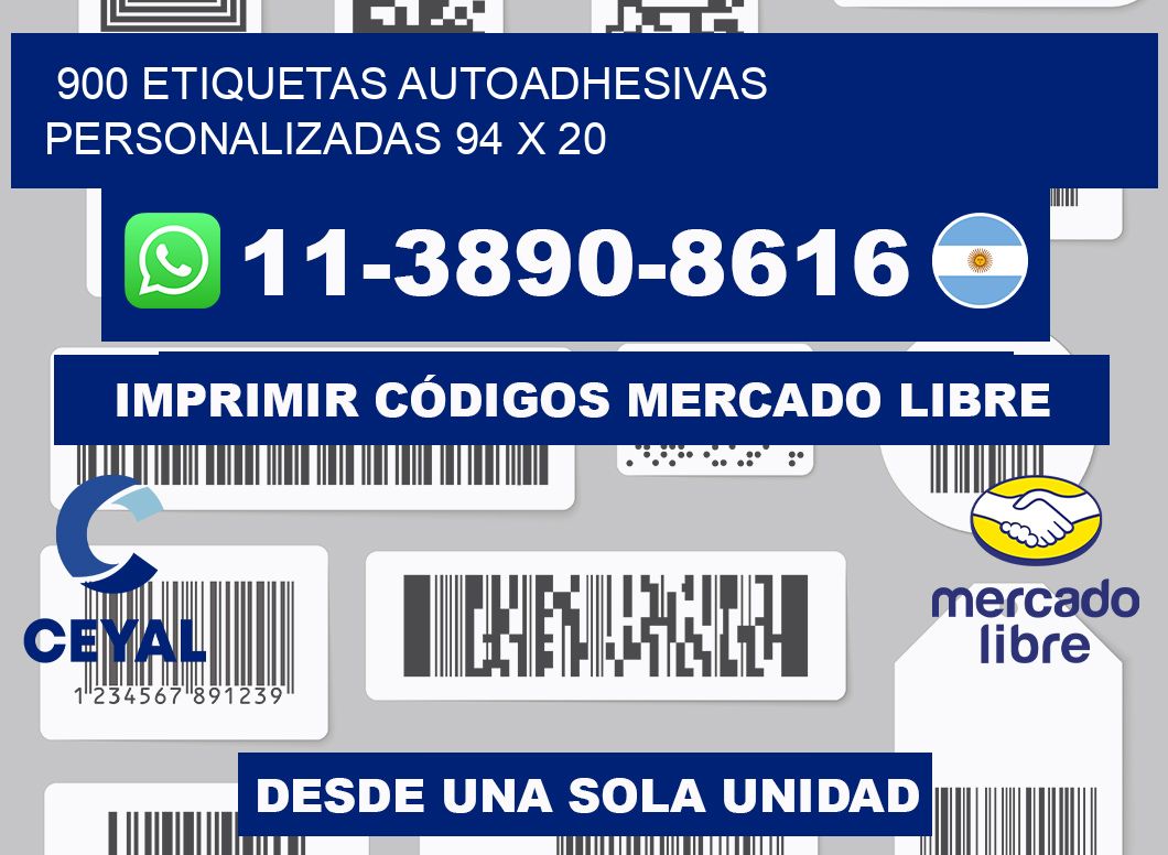 900 Etiquetas autoadhesivas personalizadas 94 x 20