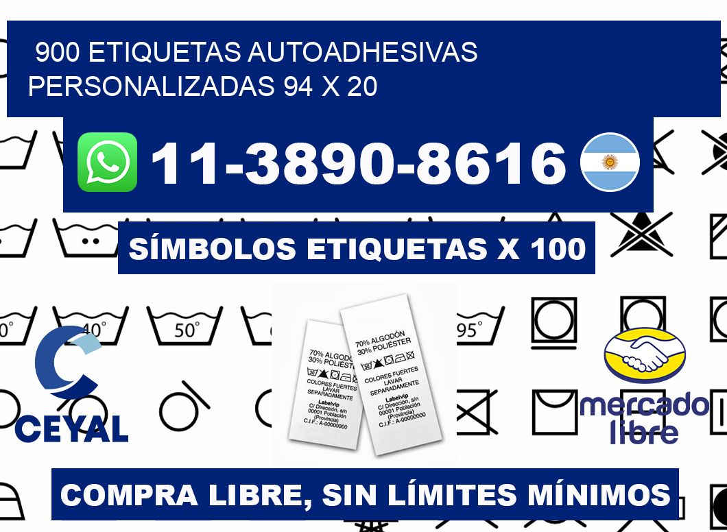 900 Etiquetas autoadhesivas personalizadas 94 x 20