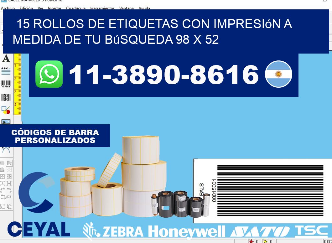 15 rollos de etiquetas con impresión a medida de tu búsqueda 98 x 52