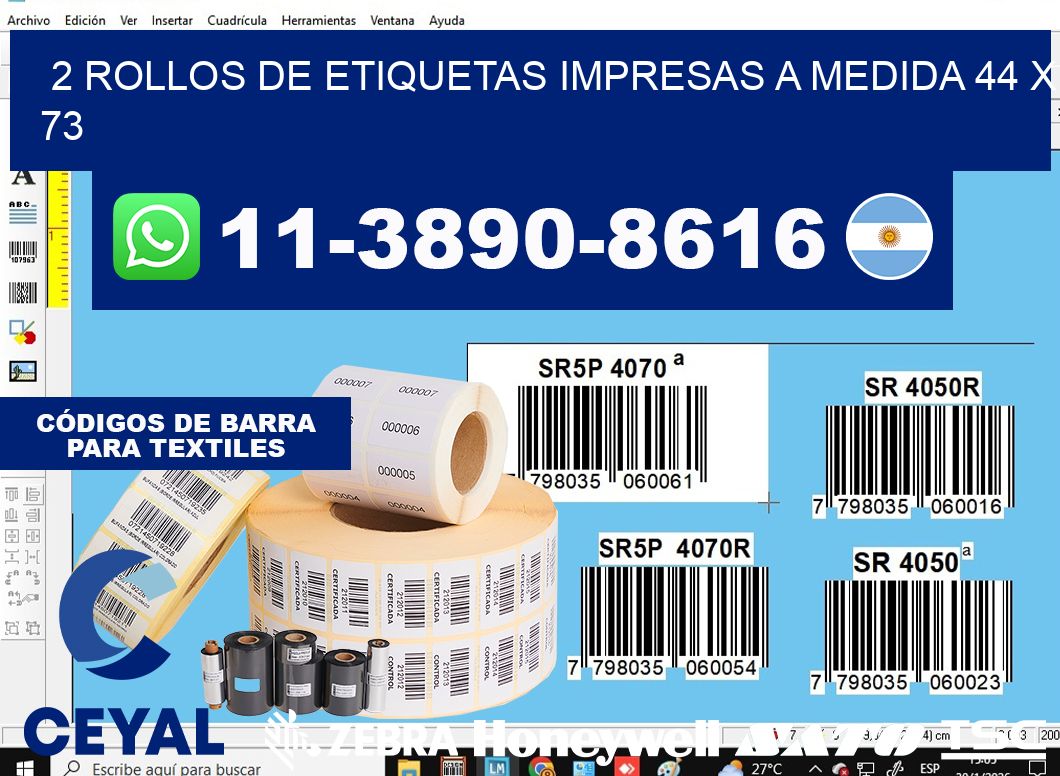 2 rollos de etiquetas impresas a medida 44 x 73