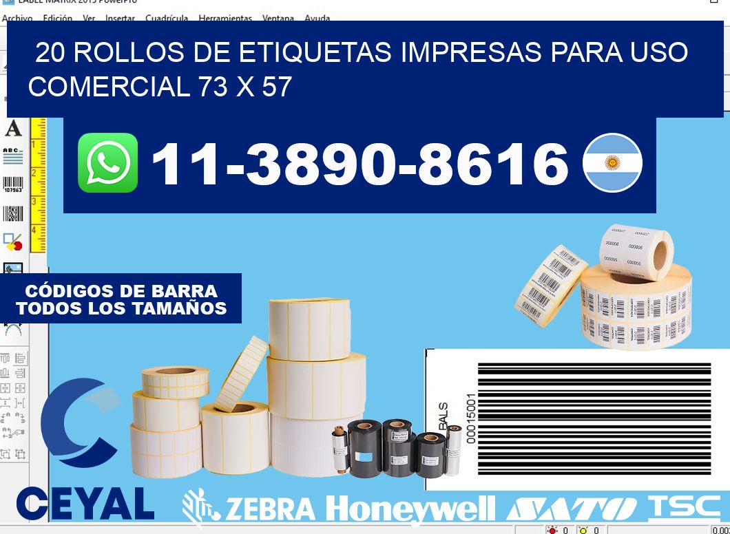 20 rollos de etiquetas impresas para uso comercial 73 x 57