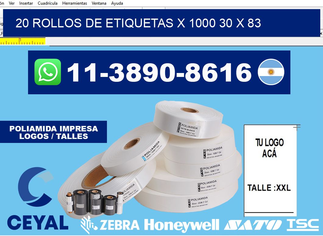 20 rollos de etiquetas x 1000 30 x 83