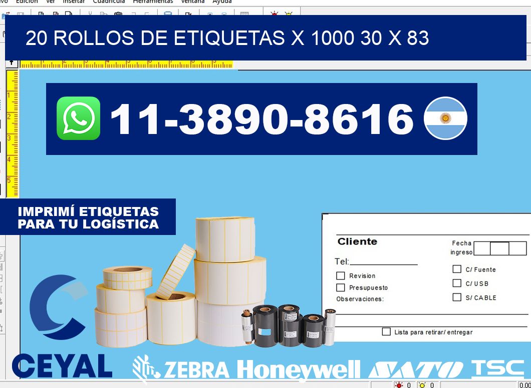 20 rollos de etiquetas x 1000 30 x 83