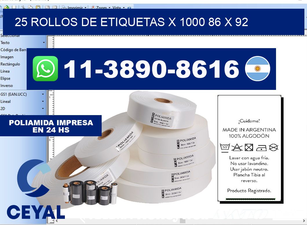 25 rollos de etiquetas x 1000 86 x 92