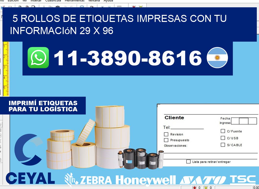 5 rollos de etiquetas impresas con tu información 29 x 96