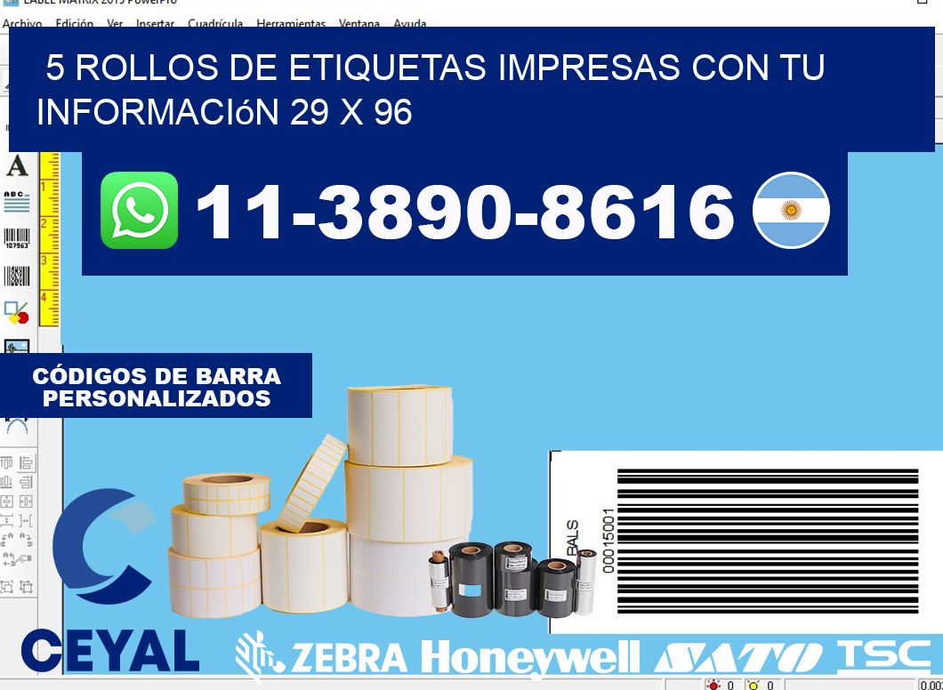 5 rollos de etiquetas impresas con tu información 29 x 96