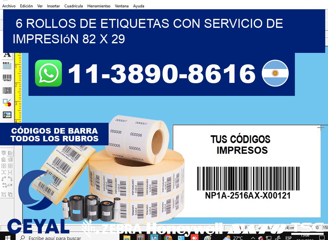 6 rollos de etiquetas con servicio de impresión 82 x 29